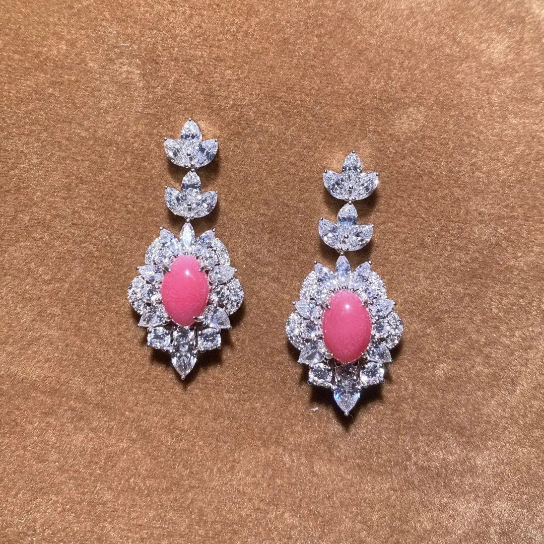 3.08Carat Queen Conch Pearl & White Diamond Earrings, 18K White Gold Earrings, Strombus Gigas, Flamed Pink Pearl, SKU: 461 Etsy
