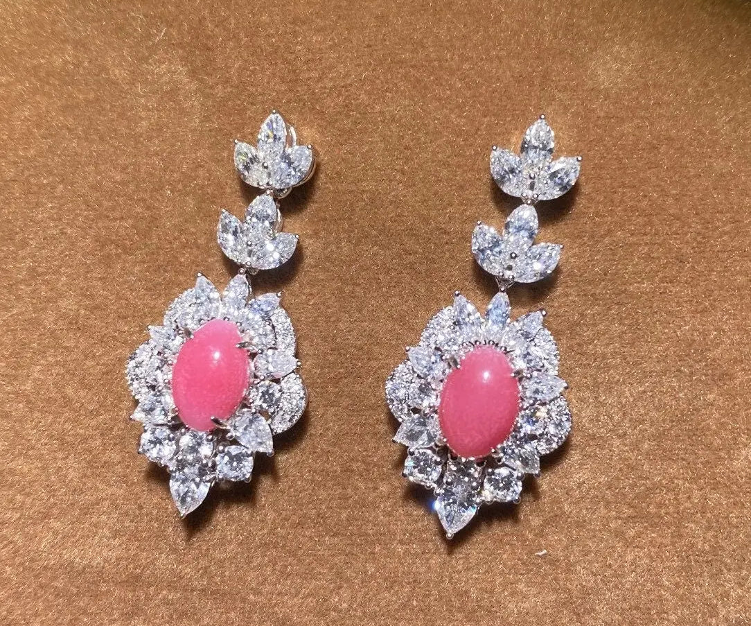 3.08Carat Queen Conch Pearl & White Diamond Earrings, 18K White Gold Earrings, Strombus Gigas, Flamed Pink Pearl, SKU: 461 Etsy