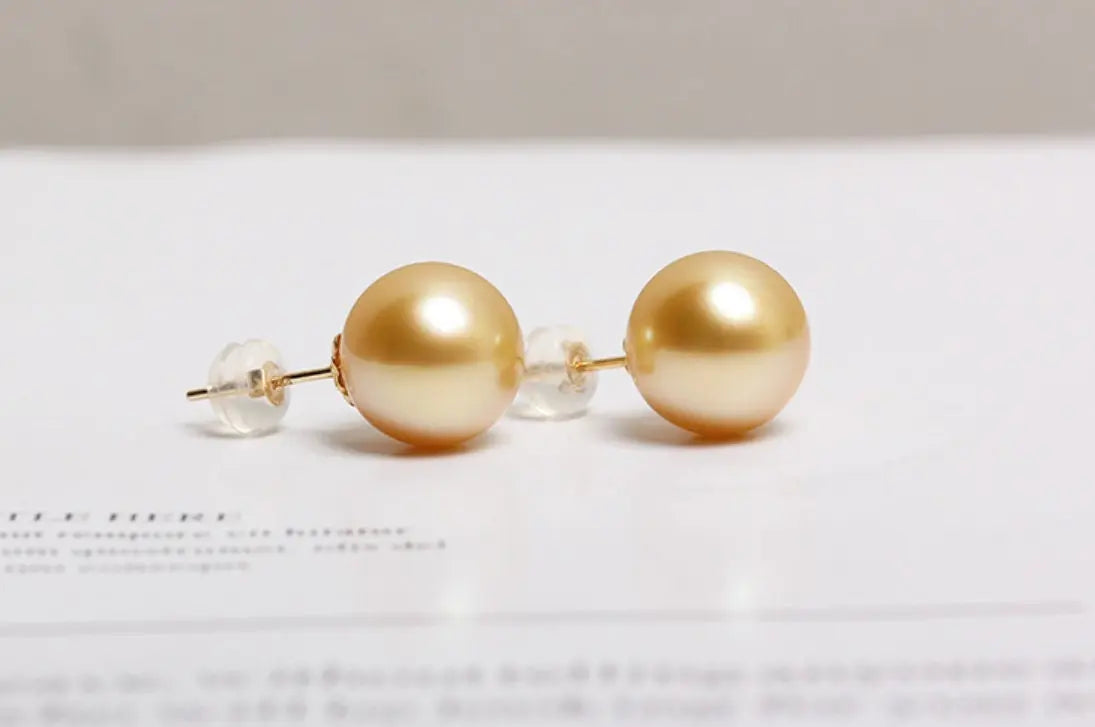 5A+ Natural Golden South Sea Pearl Earrings, 18K Solid Champagne Gold Golden Pearl Earring, Gift for Her, Seawater Pearl, Anniversary Gift Etsy