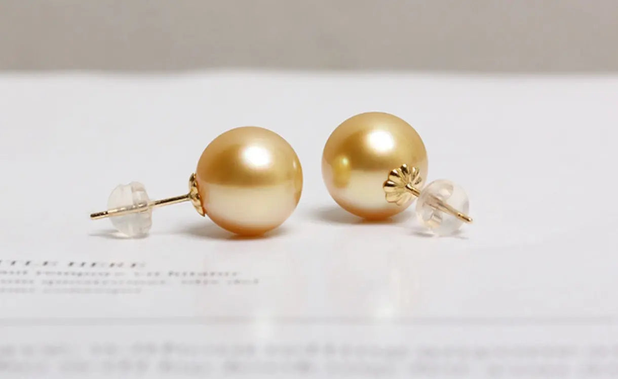 5A+ Natural Golden South Sea Pearl Earrings, 18K Solid Champagne Gold Golden Pearl Earring, Gift for Her, Seawater Pearl, Anniversary Gift Etsy