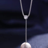 14mm Natural High Luster Pearl Y-Necklace, Silver 925 White Pearl Handmade Long Necklace, Knitwear Necklace, Anniversary Gift Idea for Her Etsy