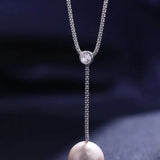 3A+ 14mm Freshwater Pearl Y-Necklace - Silver 925 Long Knitwear Necklace Etsy