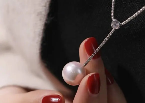 3A+ 14mm Freshwater Pearl Y-Necklace - Silver 925 Long Knitwear Necklace Etsy