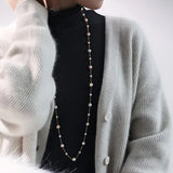 18K Yellow Gold & Natural High Luster Colorful Pearl Necklace, Handmade Necklace, White Purple Pearl Long Necklace Pearl Knitwear Necklace Etsy