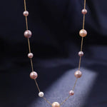 18K Yellow Gold & Natural High Luster Colorful Pearl Necklace, Handmade Necklace, White Purple Pearl Long Necklace Pearl Knitwear Necklace Etsy
