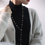 18K Yellow Gold & Natural High Luster Colorful Pearl Necklace, Handmade Necklace, White Purple Pearl Long Necklace Pearl Knitwear Necklace Etsy