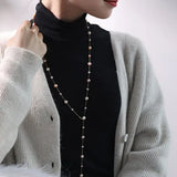18K Yellow Gold & Natural High Luster Colorful Pearl Necklace, Handmade Necklace, White Purple Pearl Long Necklace Pearl Knitwear Necklace Etsy