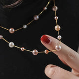 18K Yellow Gold & Natural High Luster Colorful Pearl Necklace, Handmade Necklace, White Purple Pearl Long Necklace Pearl Knitwear Necklace Etsy