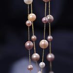 18K Yellow Gold & Natural High Luster Colorful Pearl Necklace, Handmade Necklace, White Purple Pearl Long Necklace Pearl Knitwear Necklace Etsy