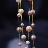 18K Yellow Gold & Natural High Luster Colorful Pearl Necklace, Handmade Necklace, White Purple Pearl Long Necklace Pearl Knitwear Necklace Etsy