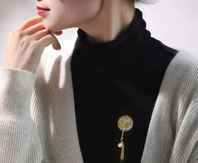 Oriental Art Natural White Pearl Brooch, 18k Gold Plated Handmade Pearl Carved Brooch, Mother of Pearl, Anniversary Gift Idea, Gift for Mom Etsy
