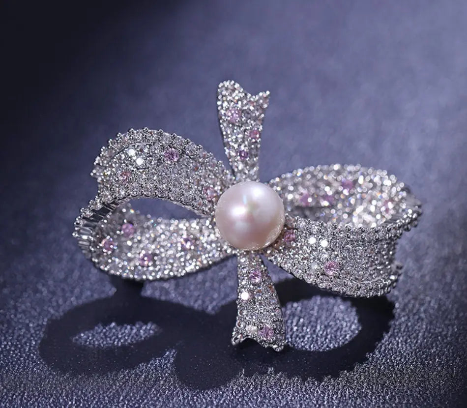Cute Bear Brooch With Natural White Pearl, Alloy Handmade Pearl Brooch, Moissanite Brooch, Anniversary Gift Idea, Gift for Mom Etsy