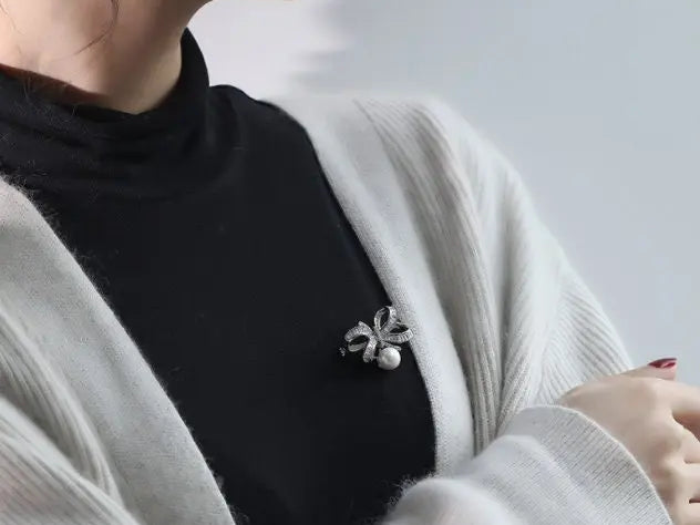 Bowknot Brooch With Natural White Pearl, Alloy Pearl Brooch, Moissanite Brooch Etsy