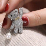 Cute Bear Brooch With Natural White Pearl, Alloy Handmade Pearl Brooch, Moissanite Brooch, Anniversary Gift Idea, Gift for Mom Etsy