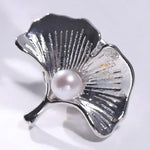 Fan Brooch With Natural White Pearl, Alloy Handmade Pearl Golden Carved Brooch, Moissanite Brooch, Anniversary Gift Idea, Gift for Mom Etsy