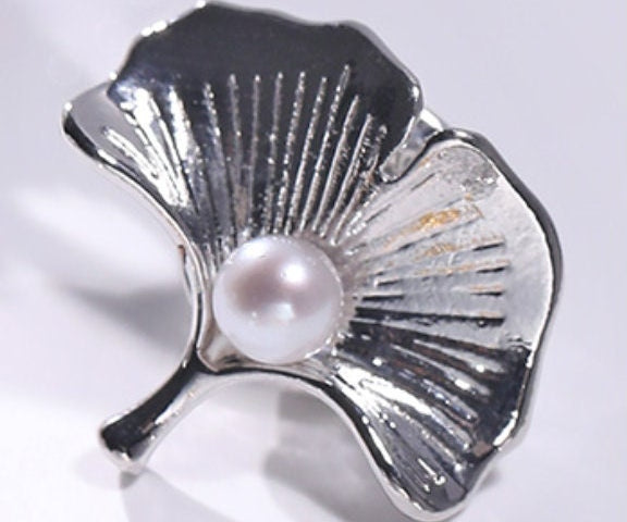 Ginkgo Brooch With Natural White Pearl, Alloy Handmade Pearl Flower Brooch, Moissanite Brooch, Anniversary Gift Idea, Gift for Mom Etsy