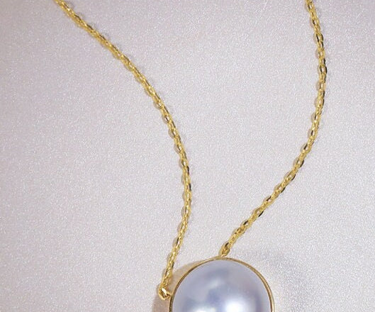 18k Solid Gold & Natural Silver Akoya Mabe Pearl Necklace, 18k Solid Yellow Gold Necklace, High Luster Pearl, Anniversary Gift for Mom Etsy