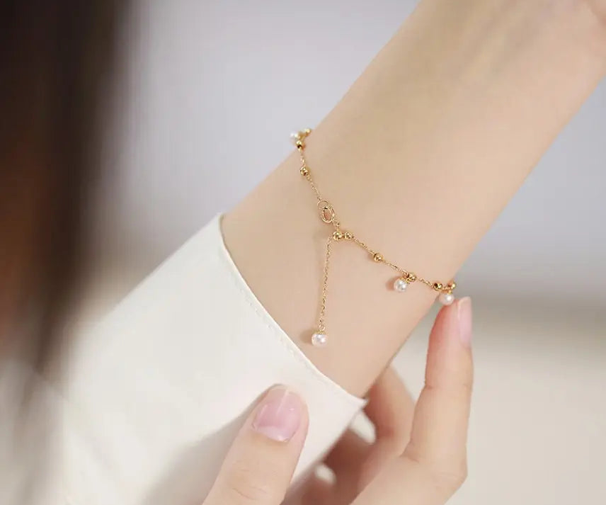 18k Yellow Gold Natural High Luster Pearl Bracelets, Handmade Pearl Bracelets, Seawater Pearl Bracelets, Anniversary Gift Idea Etsy