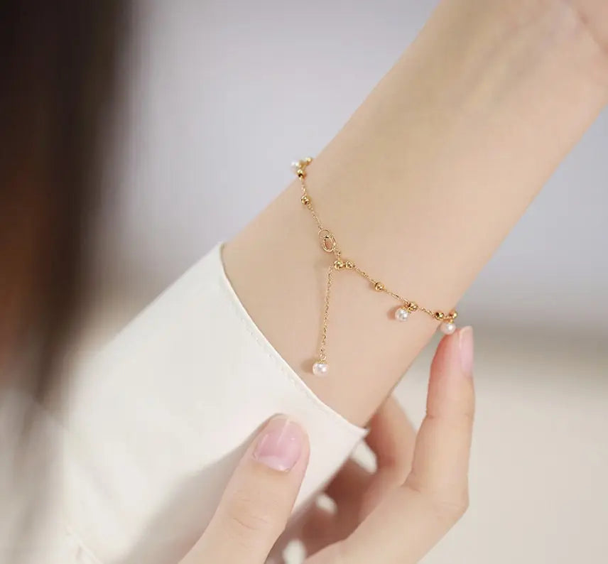 18k Yellow Gold Natural High Luster Pearl Bracelets, Handmade Pearl Bracelets, Seawater Pearl Bracelets, Anniversary Gift Idea Etsy