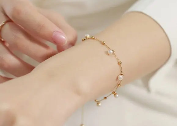 18k Yellow Gold Natural High Luster Pearl Bracelets, Handmade Pearl Bracelets, Seawater Pearl Bracelets, Anniversary Gift Idea Etsy