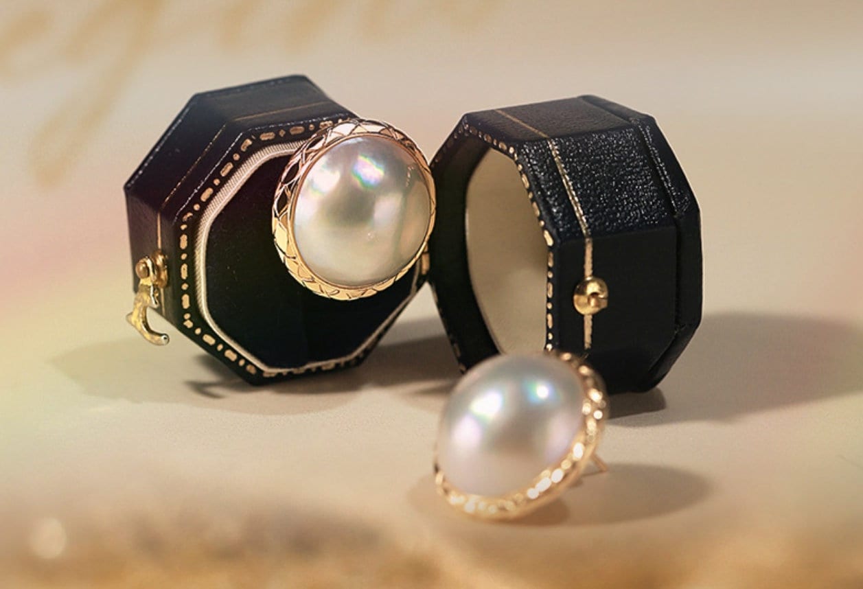 20mm Natural Mabe Pearl Earrings Handmade 18k Solid Yellow Gold Mabe Pearl Carved Earrings, Akoya Pearl Earrings, Gift for Mom, Gift for Her Etsy