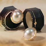 20mm Natural Mabe Pearl Earrings in 18K Yellow Gold - Elegant Carved Akoya Pearl Design Etsy