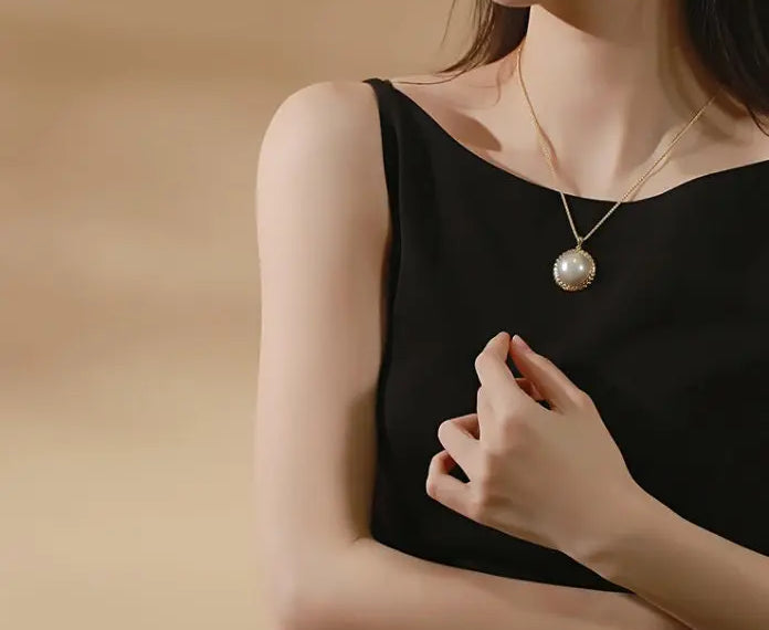 25mm Natural Mabe Pearl Necklace, 18k Solid Yellow Gold Handmade Carved Necklace, Akoya Pearl Earrings, Anniersary Gift for Mom Gift for Her Etsy