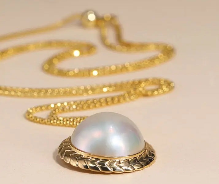 25mm Natural Mabe Pearl Necklace, 18k Solid Yellow Gold Handmade Carved Necklace, Akoya Pearl Earrings, Anniersary Gift for Mom Gift for Her Etsy