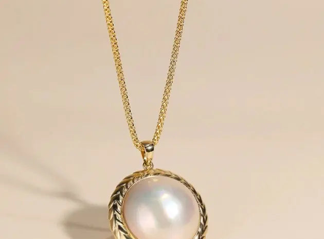 25mm Natural Mabe Pearl Necklace, 18k Solid Yellow Gold Handmade Carved Necklace, Akoya Pearl Earrings, Anniersary Gift for Mom Gift for Her Etsy