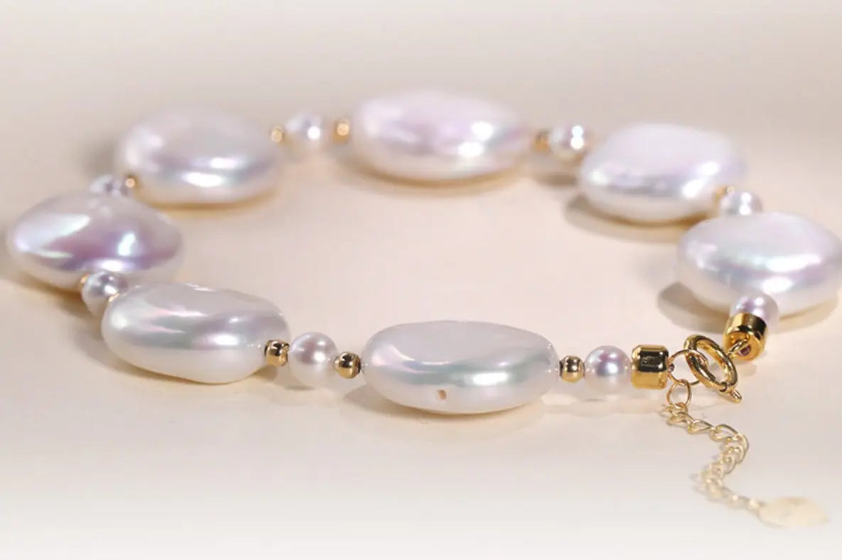Natural High Luster Baroque Pearl Bracelets, 18k Yellow Gold Bracelets, White Pink Pearl Bracelets, Anniversary Gift Idea for Her Etsy