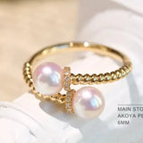 AAA+ Akoya Pearl 6mm Ring, 18K Yellow Gold Twisted Ring, Open Ring Etsy