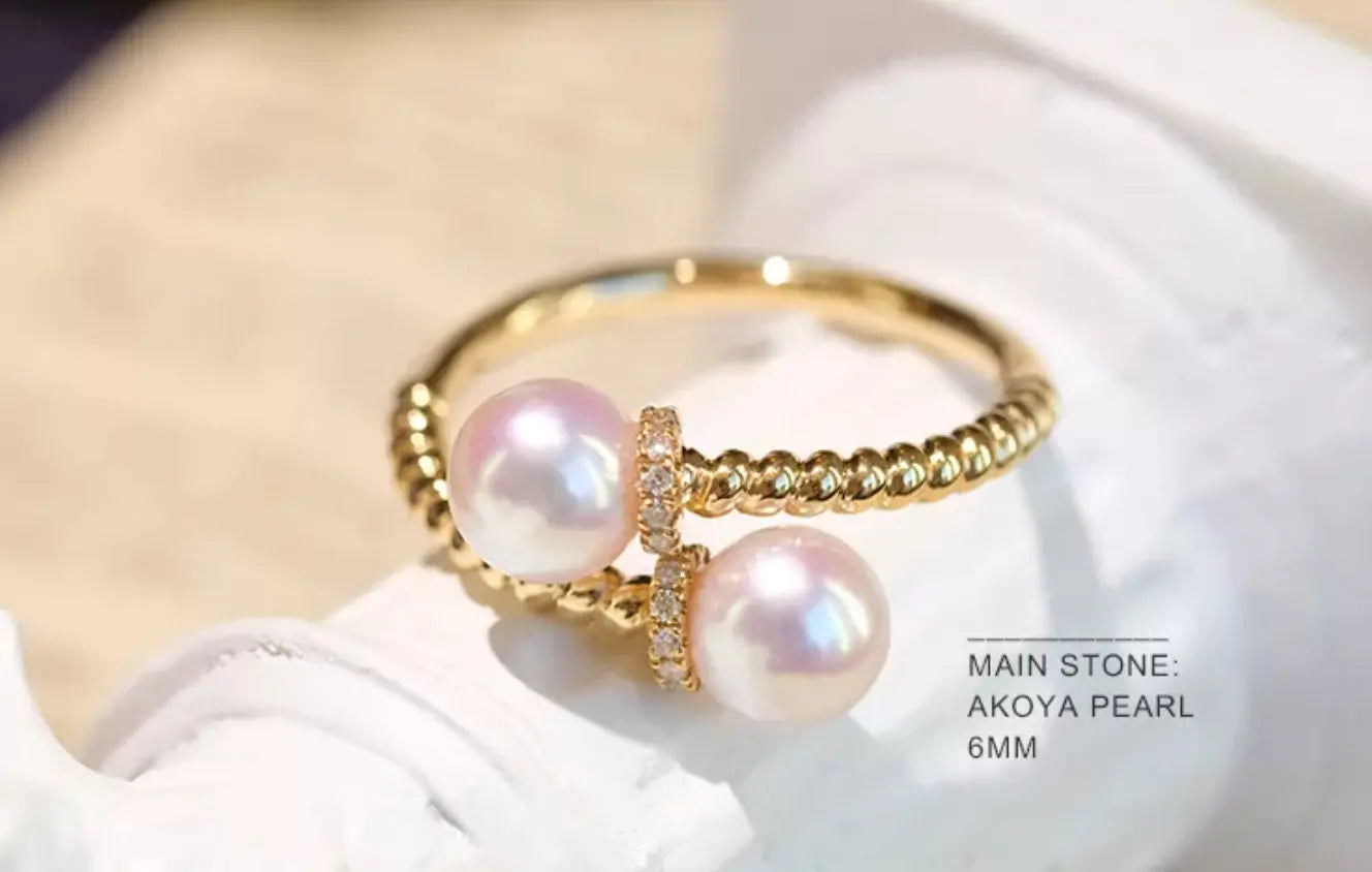 AAA+ Akoya Pearl 6mm Ring, 18K Yellow Gold Twisted Ring, Open Ring Etsy