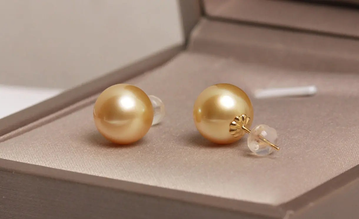 5A+ Natural Golden South Sea Pearl Earrings, 18K Solid Champagne Gold Golden Pearl Earring, Gift for Her, Seawater Pearl, Anniversary Gift Etsy