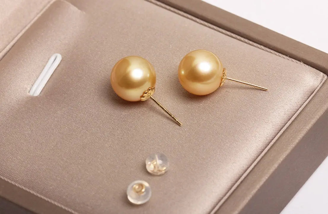 5A+ Natural Golden South Sea Pearl Earrings, 18K Solid Champagne Gold Golden Pearl Earring, Gift for Her, Seawater Pearl, Anniversary Gift Etsy