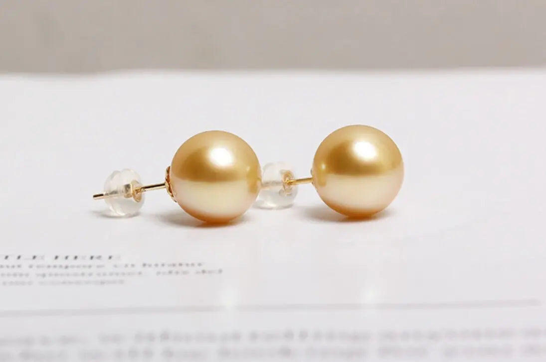 5A+ Natural Golden South Sea Pearl Earrings, 18K Solid Champagne Gold Golden Pearl Earring, Gift for Her, Seawater Pearl, Anniversary Gift Etsy