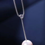 3A+ 14mm Freshwater Pearl Y-Necklace - Silver 925 Long Knitwear Necklace Etsy