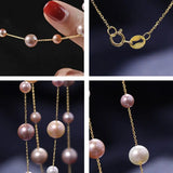 18K Yellow Gold & Natural High Luster Colorful Pearl Necklace, Handmade Necklace, White Purple Pearl Long Necklace Pearl Knitwear Necklace Etsy