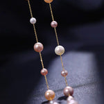 18K Yellow Gold & Natural High Luster Colorful Pearl Necklace, Handmade Necklace, White Purple Pearl Long Necklace Pearl Knitwear Necklace Etsy