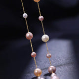 18K Yellow Gold & Natural High Luster Colorful Pearl Necklace, Handmade Necklace, White Purple Pearl Long Necklace Pearl Knitwear Necklace Etsy