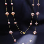 18K Yellow Gold & Natural High Luster Colorful Pearl Necklace, Handmade Necklace, White Purple Pearl Long Necklace Pearl Knitwear Necklace Etsy