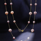 18K Yellow Gold & Natural High Luster Colorful Pearl Necklace, Handmade Necklace, White Purple Pearl Long Necklace Pearl Knitwear Necklace Etsy