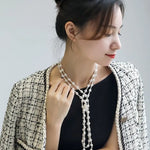 Natural High Luster Baroque Beaded Pearl Necklace, Silver 925 Handmade Long Necklace, Knitwear Necklace Anniversary Gift Idea Etsy