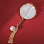 Oriental Art Natural White Pearl Brooch, 18k Gold Plated Handmade Pearl Carved Brooch, Mother of Pearl, Anniversary Gift Idea, Gift for Mom Etsy
