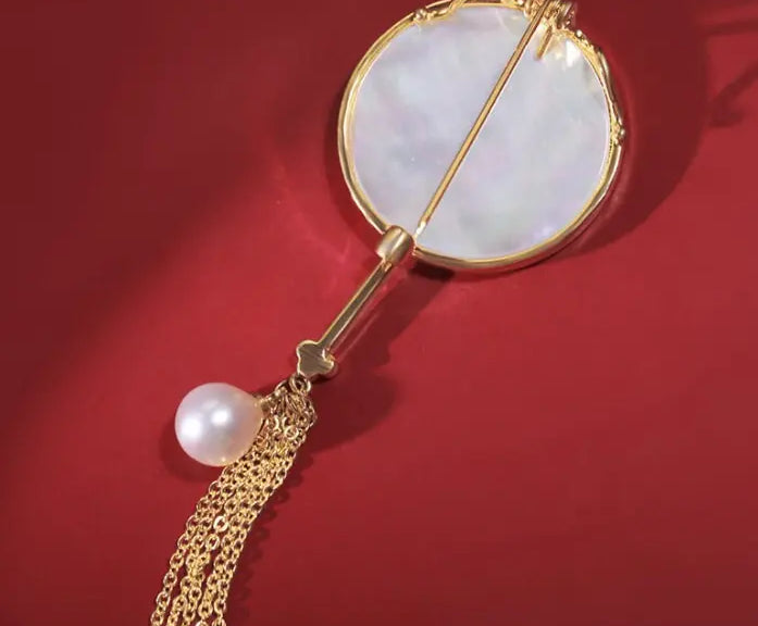 Oriental Art Natural White Pearl Brooch, 18k Gold Plated Handmade Pearl Carved Brooch, Mother of Pearl, Anniversary Gift Idea, Gift for Mom Etsy