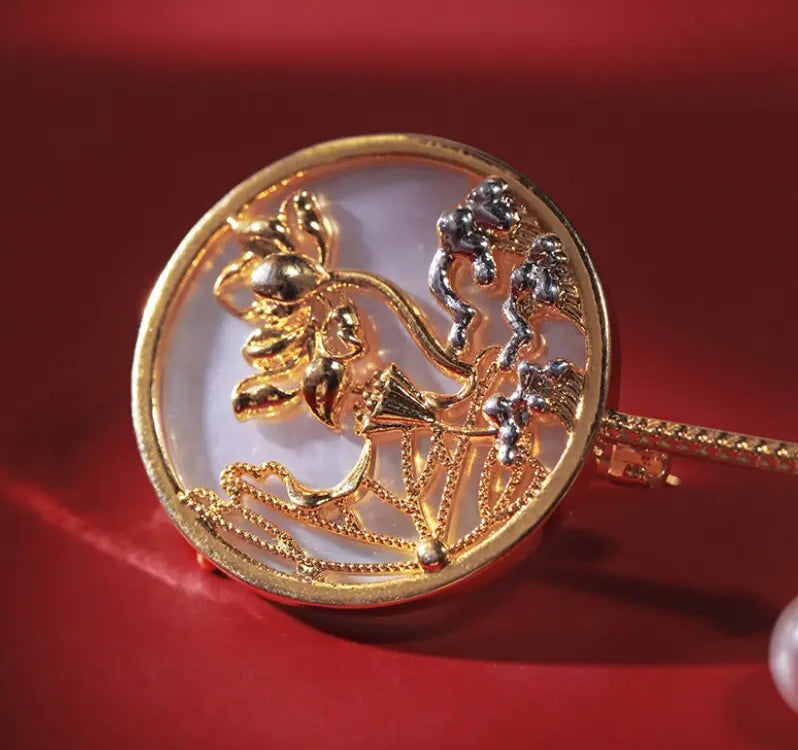 Oriental Art Natural White Pearl Brooch, 18k Gold Plated Handmade Pearl Carved Brooch, Mother of Pearl, Anniversary Gift Idea, Gift for Mom Etsy