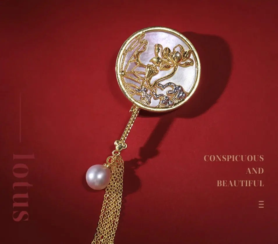 アクセサリー NANO gold plated pearl brooch SILVER 950 Oriental Art Natural White Brooch, 18k Gold Plated Handmade