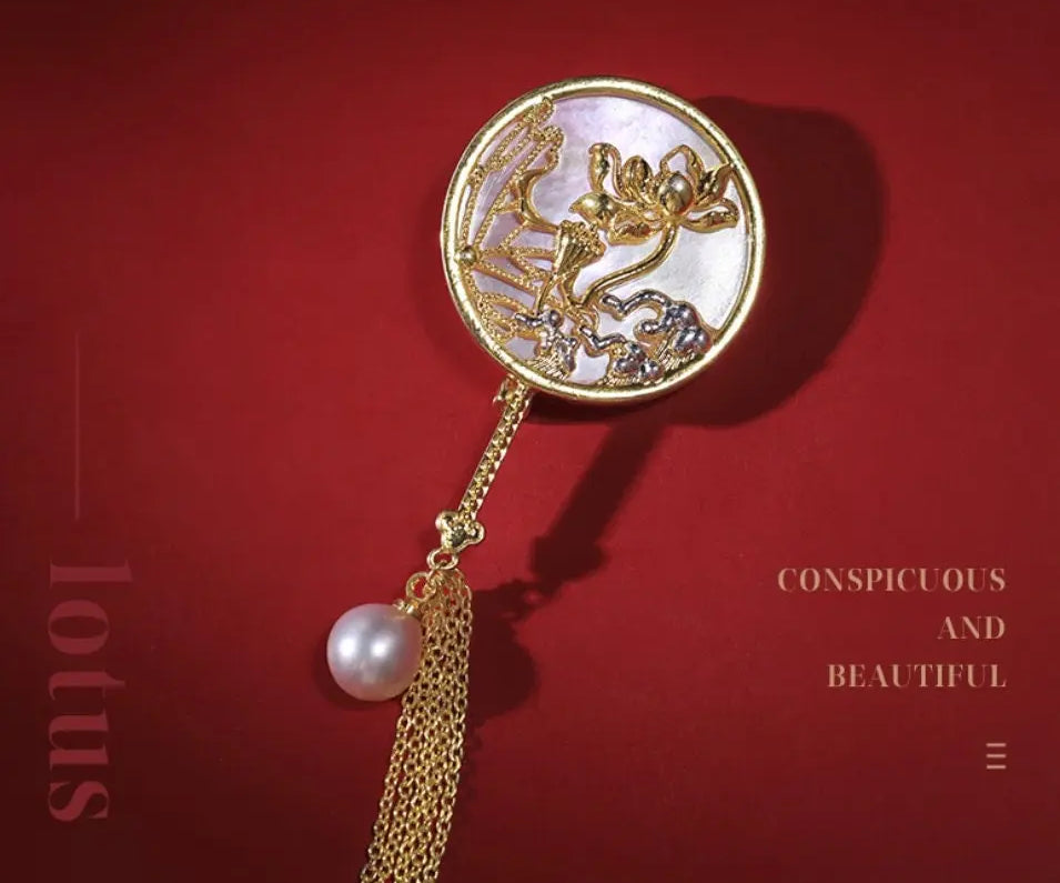 Oriental Art Natural White Pearl Brooch, 18k Gold Plated Handmade Pearl Carved Brooch, Mother of Pearl, Anniversary Gift Idea, Gift for Mom Etsy