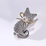Cat Brooch With Natural White Pearl, Alloy Handmade Pearl Flower Brooch, Moissanite Brooch, Anniversary Gift Idea, Gift for Mom Etsy