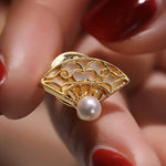 Bowknot Brooch With Natural White Pearl, Alloy Handmade Pearl Golden Carved Brooch, Moissanite Brooch, Anniversary Gift Idea, Gift for Mom Etsy
