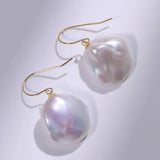 16mm Natural High Luster Baroque White Pearl Earrings, 18k Solid Yellow Gold Double Egg Earrings, Minimalist Earrings, Anniversary Gift Idea - LaCorserArtJewelry